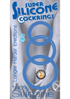 Super Silicone Cock Rings - Blue - 3 Pack