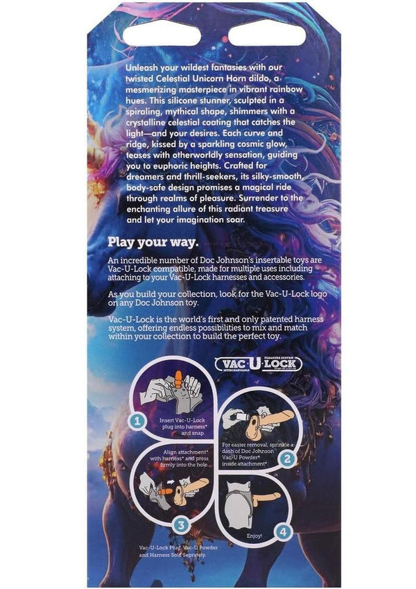 Vac-U-Lock Fantasy Fuckers Celestial Unicorn Horn Glow In The Dark Silicone Dildo