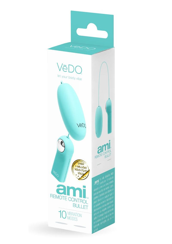 Vedo Ami Silicone Bullet Vibrator with Remote Control - Tease Me - Blue/Turquoise