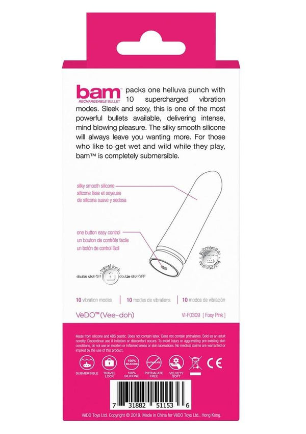 Vedo Bam Rechargeable Silicone Bullet Vibrator - Foxy