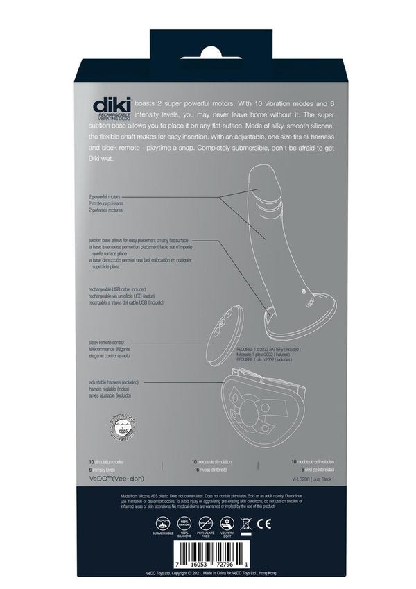 Vedo Diki Rechargeable Silicone Vibrating Dildo with Harness and Remote Control - Just