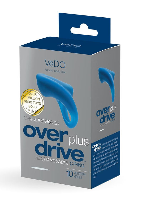 Vedo Overdrive Plus Rechargeable Vibrating Silicone Cock Ring - Midnight Madness - Blue